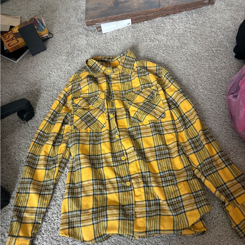 Men's Yellow Plaid Button-Up Shirt